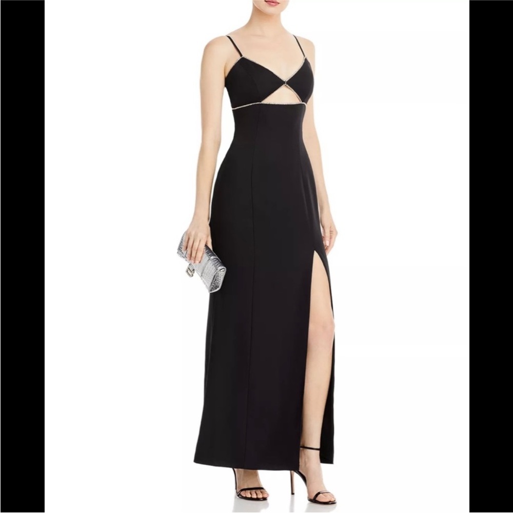 NWT: AQUA Black Evening gown with Silver Rhinestone Accents Size 4